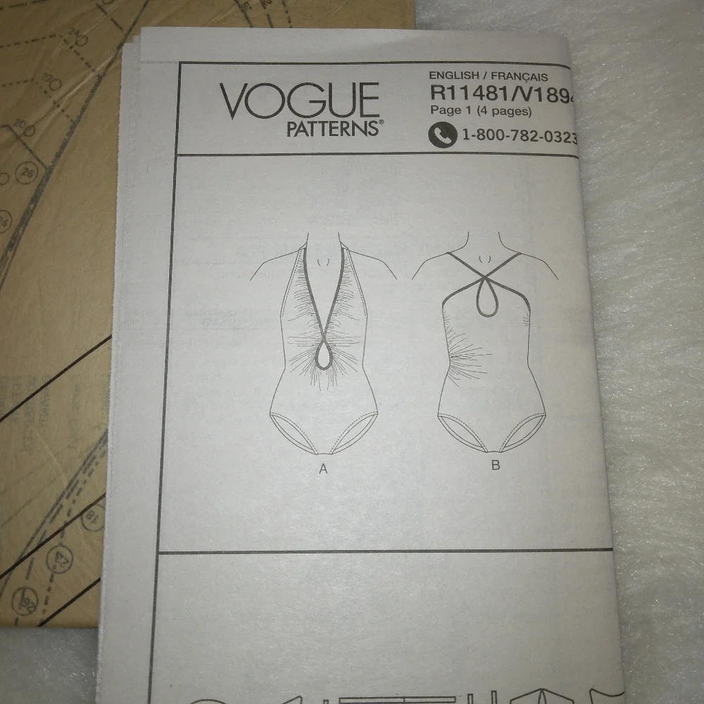 VOGUE V1894 SZ 18-26 Misses Lined Swimsuit with ruching in 2 styles